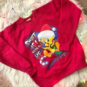 VINTAGE TWEETY BIRD LOONEY TUNES CHRISTMAS SWEATSHIRT YOUTH MEDIUM
